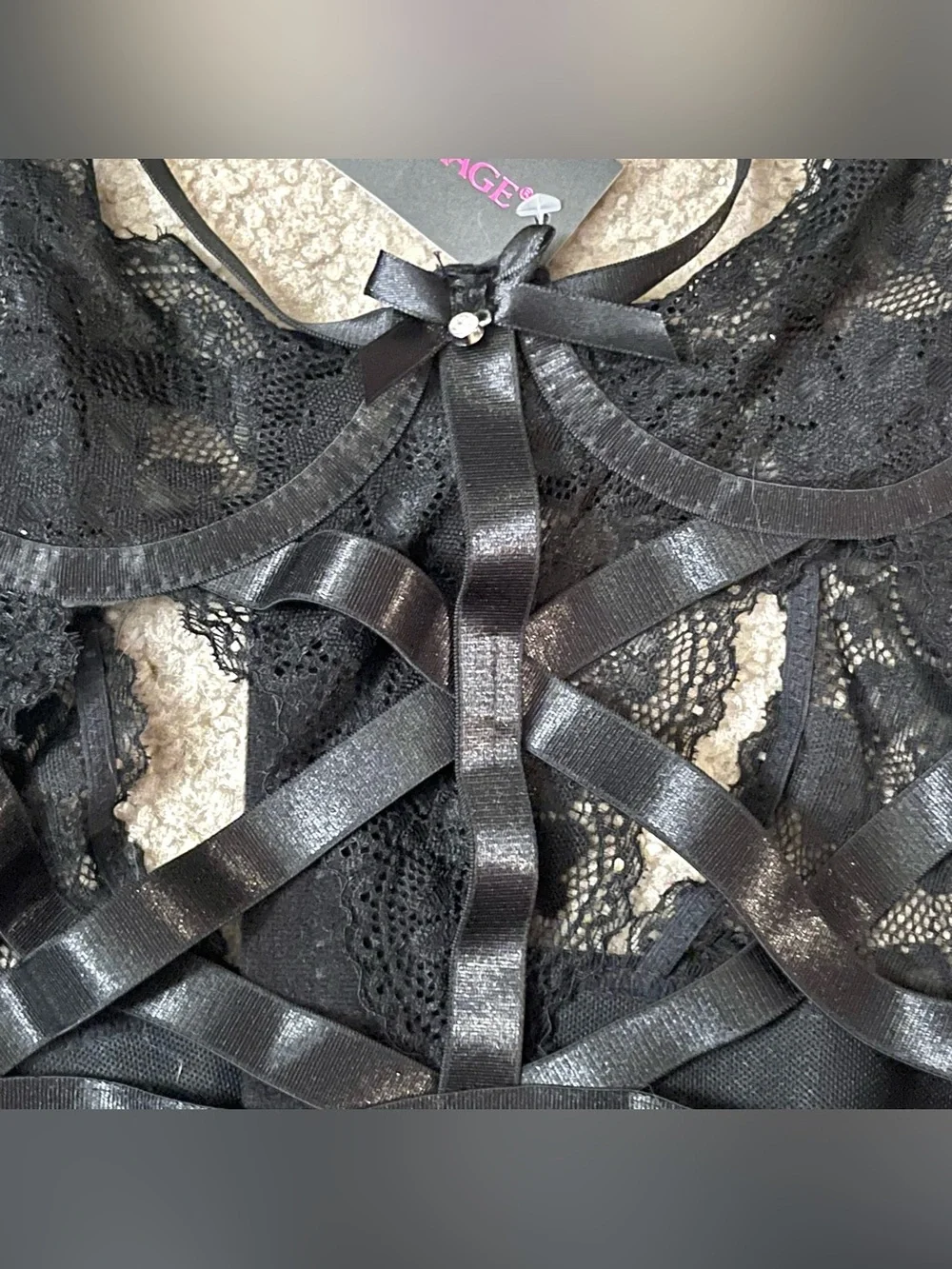 Body Rage Black Lace Rhinestone Bustier Corset Bra Small BNWT